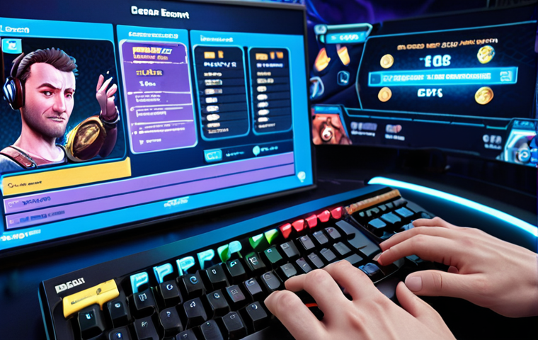A dynamic, close-up shot of a gamer's hands on a keyboard and mouse, surrounded by floating holographic interfaces displaying various FC Online event details. One screen prominently shows a discovered "hidden event" with high-value player packs and glowing coins. The background is a blur of game environments, emphasizing the act of smart information gathering and the immediate, tangible rewards discovered. The mood is one of exciting discovery and strategic gain.