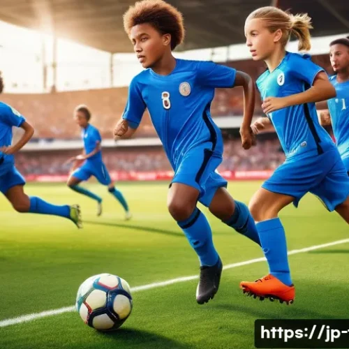 FC온라인 팀 가치 상승법 - A dynamic soccer team scene on a bright stadium field during a match, focusing on a speed-focused wi...